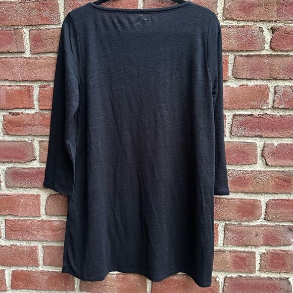 Eileen Fisher $148 Organic Linen Jersey Bateau Neck tunic Top Black XXS NEW - Picture 10 of 11